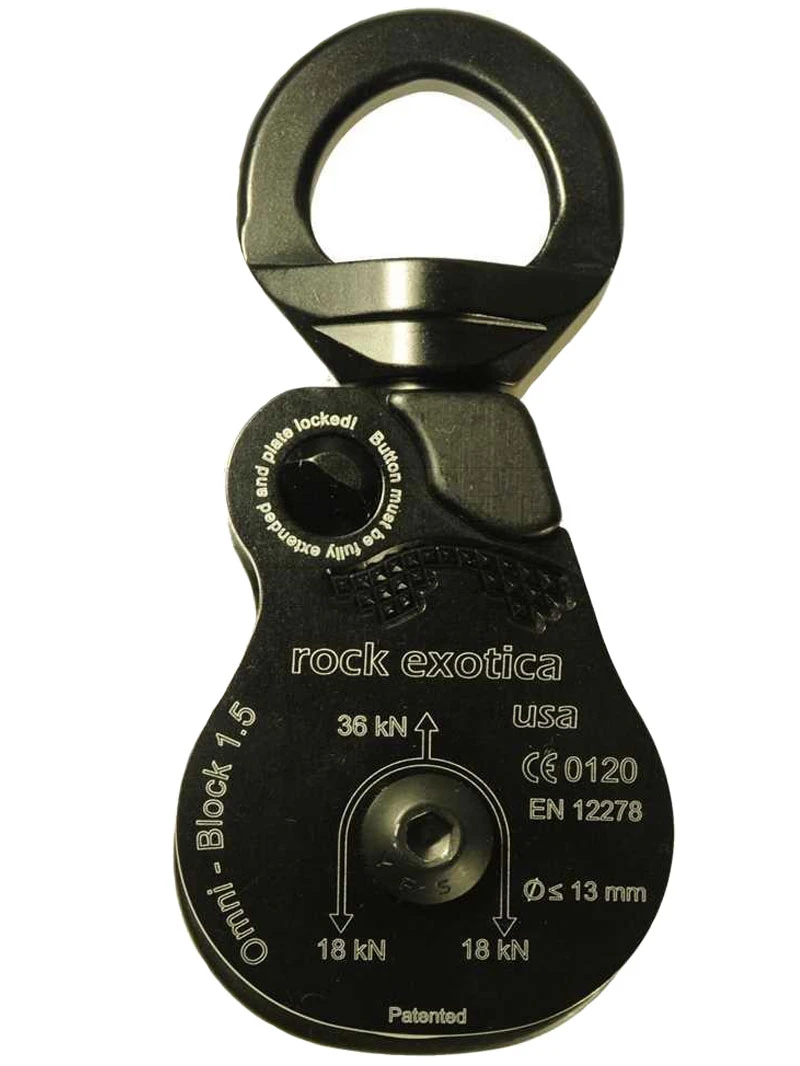 Rock Exotica Omni-Block 2.0 Single Pulley With Swivel - Black, 2" Sheave, 13mm Rope, CE Certified
